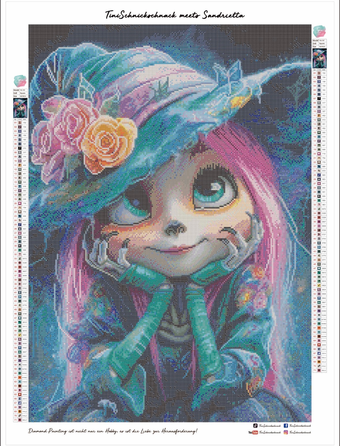Diamond Painting Bild Hexe "Livi" von AI-Artist Sandrietta_ai (inkl. Feenstaub) 50x70cm TSS-707