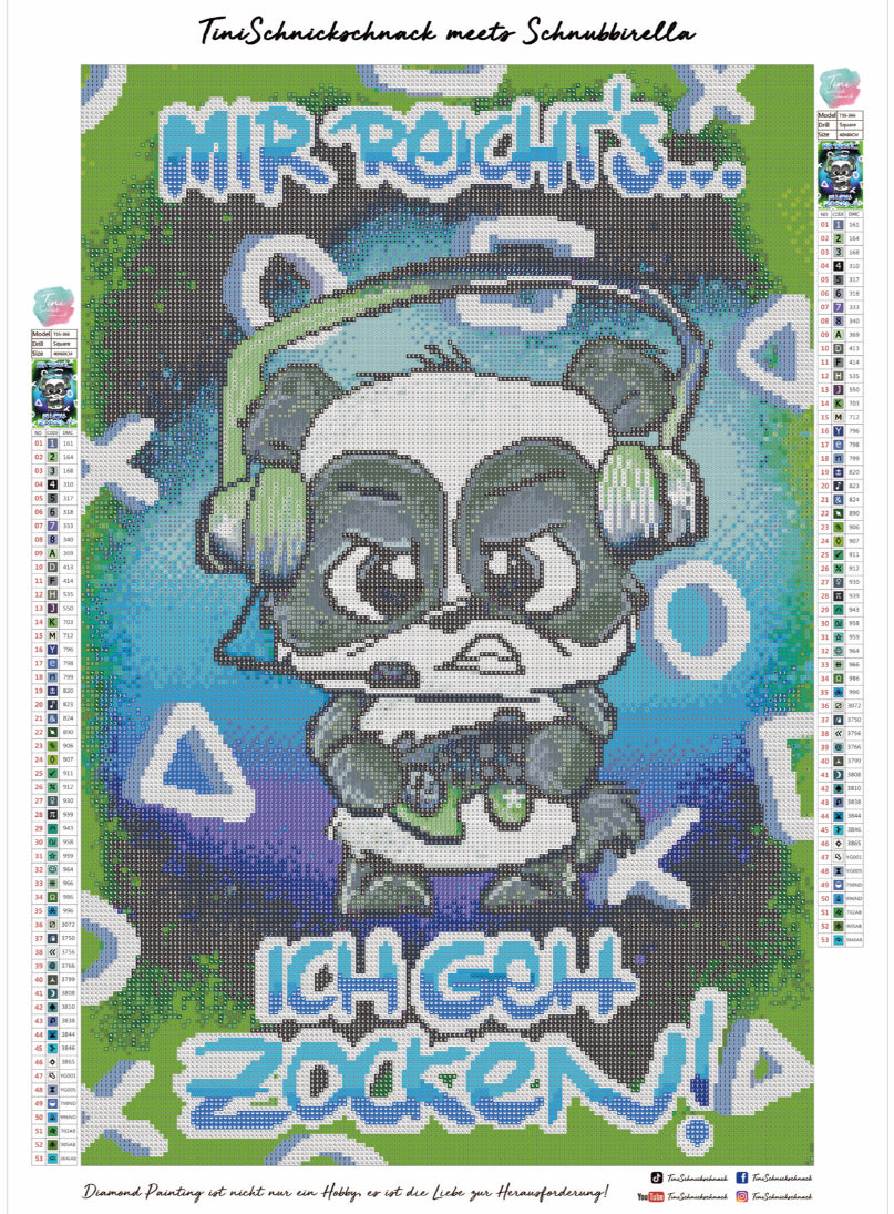 Diamond Painting Bild Schnubbi "Zock-Panda" von Schnubbirella 40x60cm (inkl. Neon Stones) TSS-366