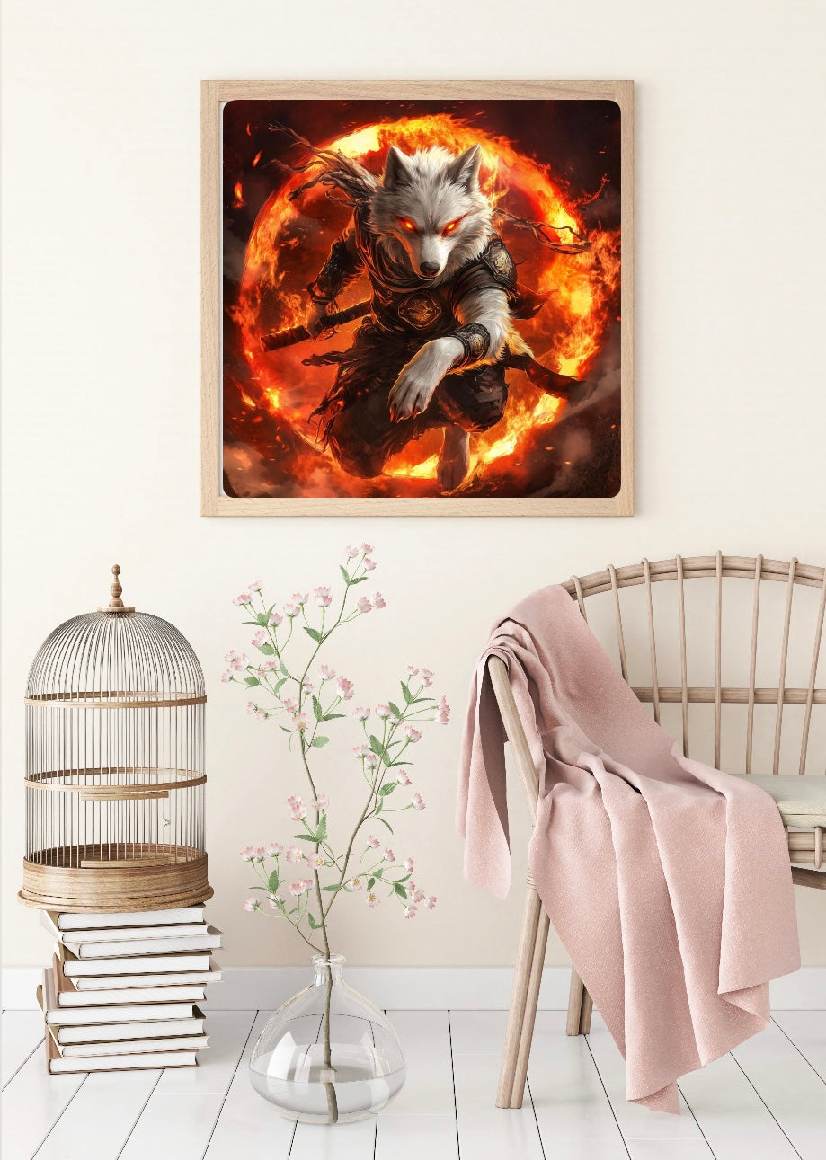 Diamond Painting Bild Feuerwesen "Wolf-Glutara" von AI-Artist Sandrietta_ai  50x50cm TSS-576