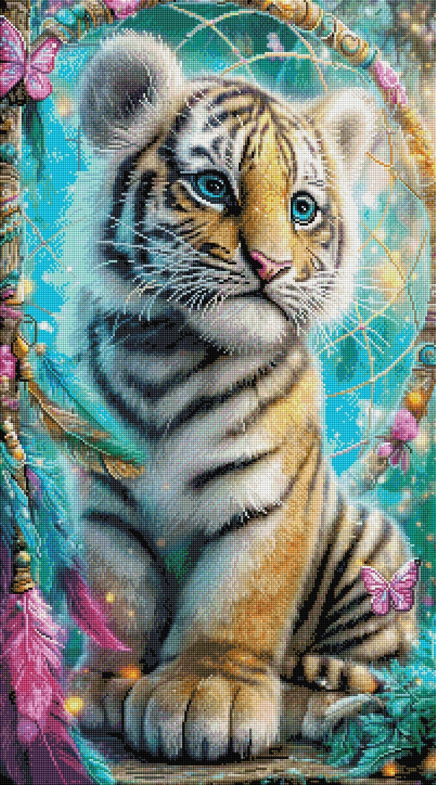 Diamond Painting Bild "Sanftes Tigerpfötchen" von AI-Artist Elly_a.i (Sondersteine Special) 50x90cm TSS-905