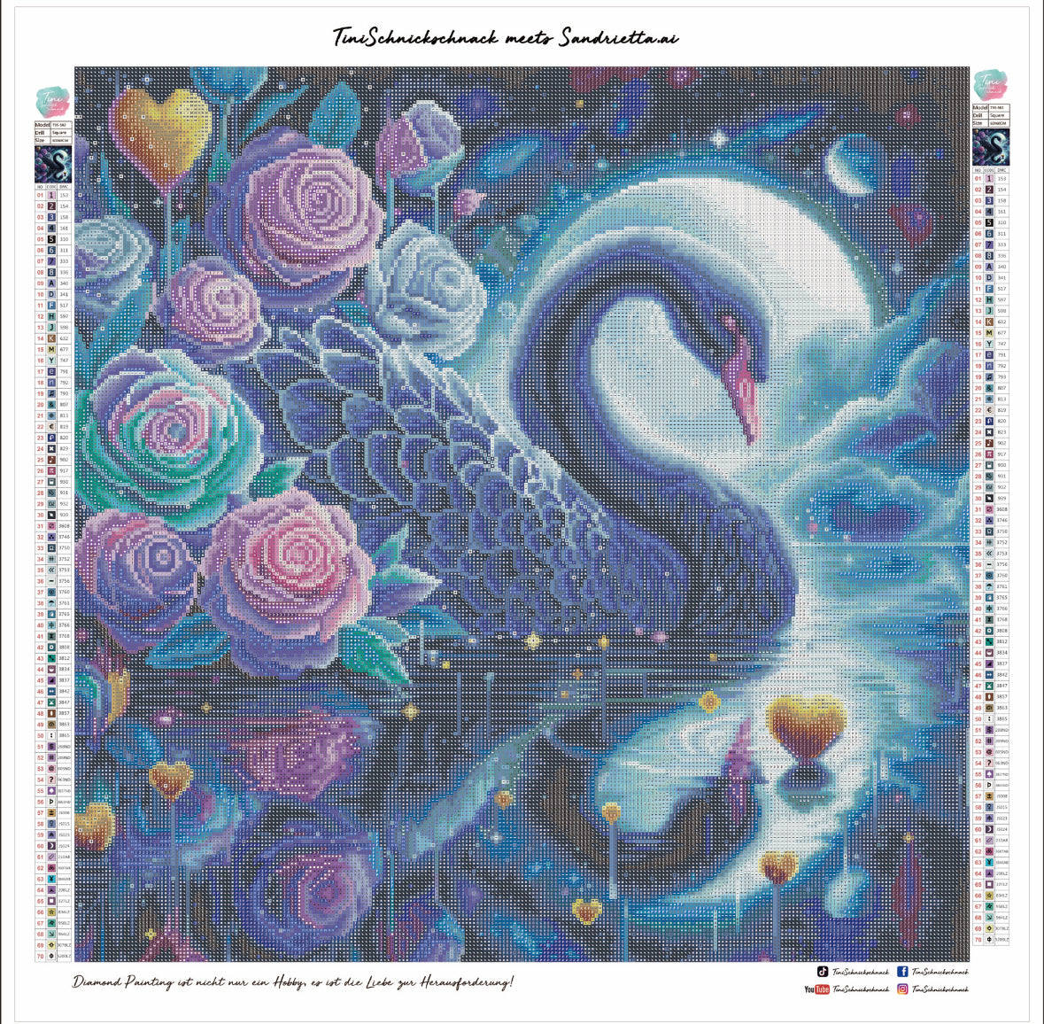 Diamond Painting Bild "Black Swan" von AI-Artist Sandrietta_ai (Sondersteine Special) 60x60cm TSS-582