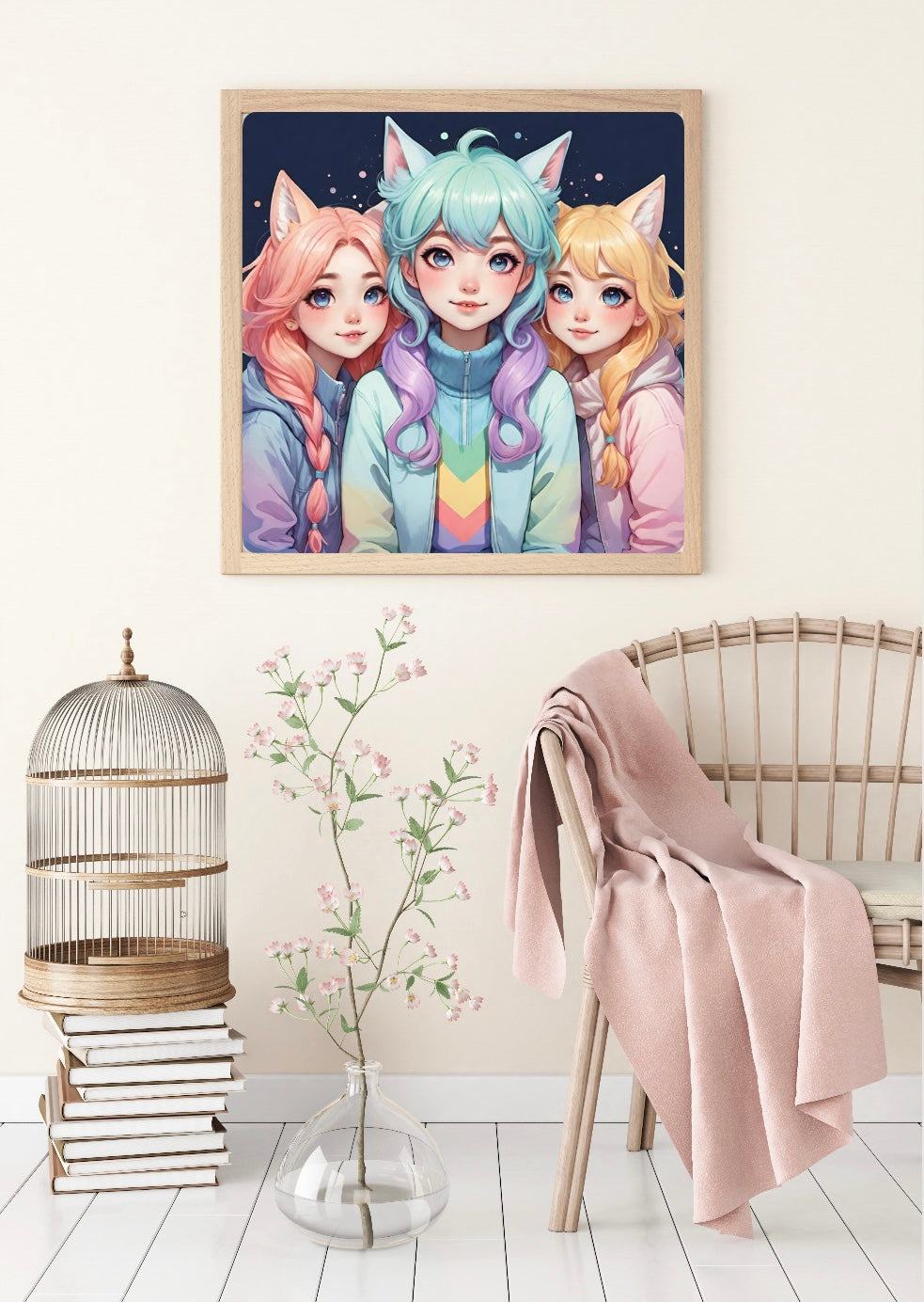 Diamond Painting Bild "Neko Sisters" von TiniSchnickschnack 40x40cm (inkl. Metallic) TSS-829