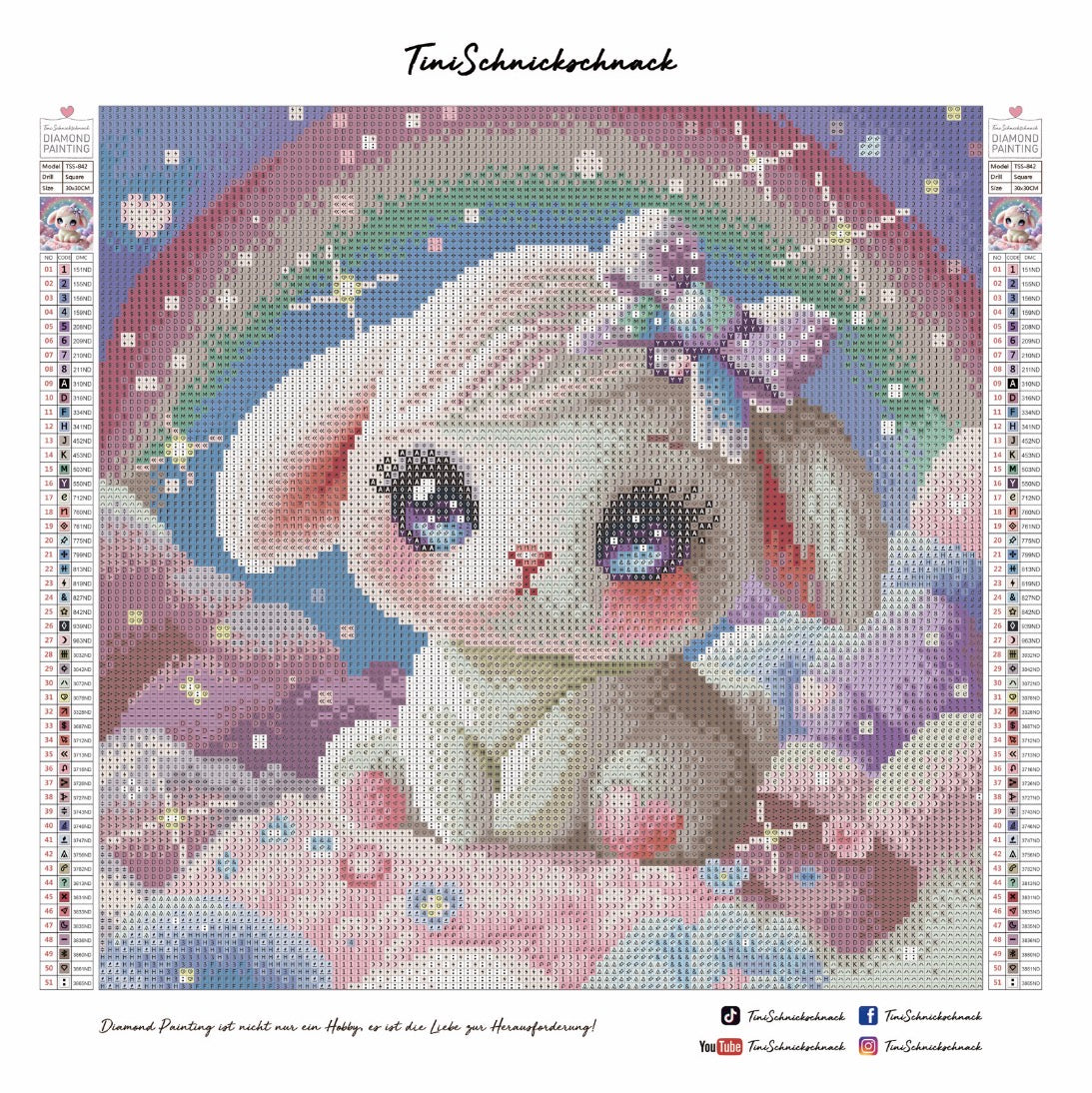 Diamond Painting Bild "Hase Tiffy" von TiniSchnickschnack 30x30cm (Full Feenstaub) TSS-842