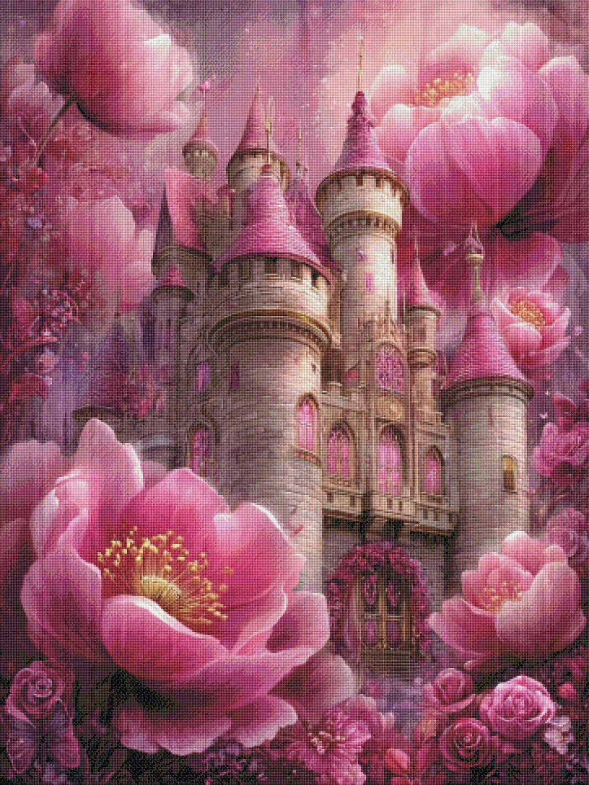 Diamond Painting XXL Bild "Rosarotes Märchenschloss" von AI-Artist Elly_a.i (Sondersteine-Special) 90x120cm TSS-902