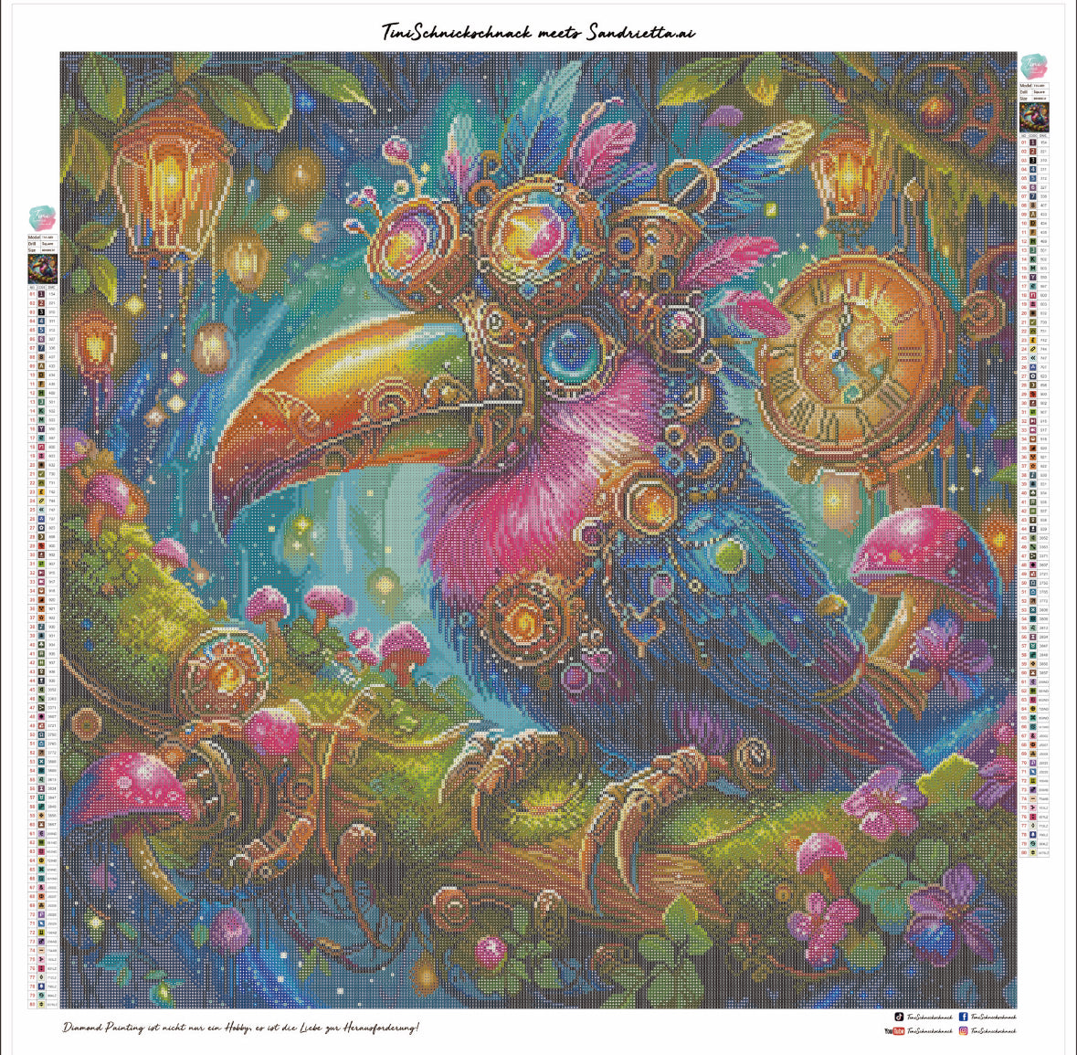 Diamond Painting Bild "Steampunk Tukan" von AI-Artist Sandrietta_ai (Sondersteine-Special) 80x80cm TSS-689