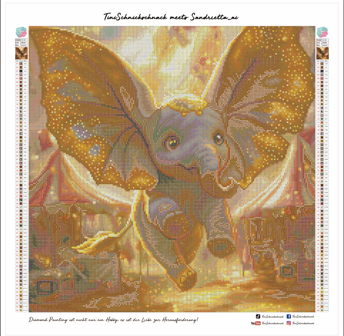 Diamond Painting Bild  Elefant „Dolli" von AI-Artist Sandrietta.ai 50x50cm (inkl. Fairy Dust) TSS-502