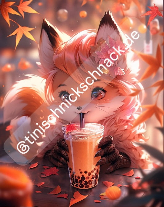 Diamond Painting Bild "Bubble-Tea Fuchs" von AI-Artist Bex.ai 40x50cm (inkl. AB)