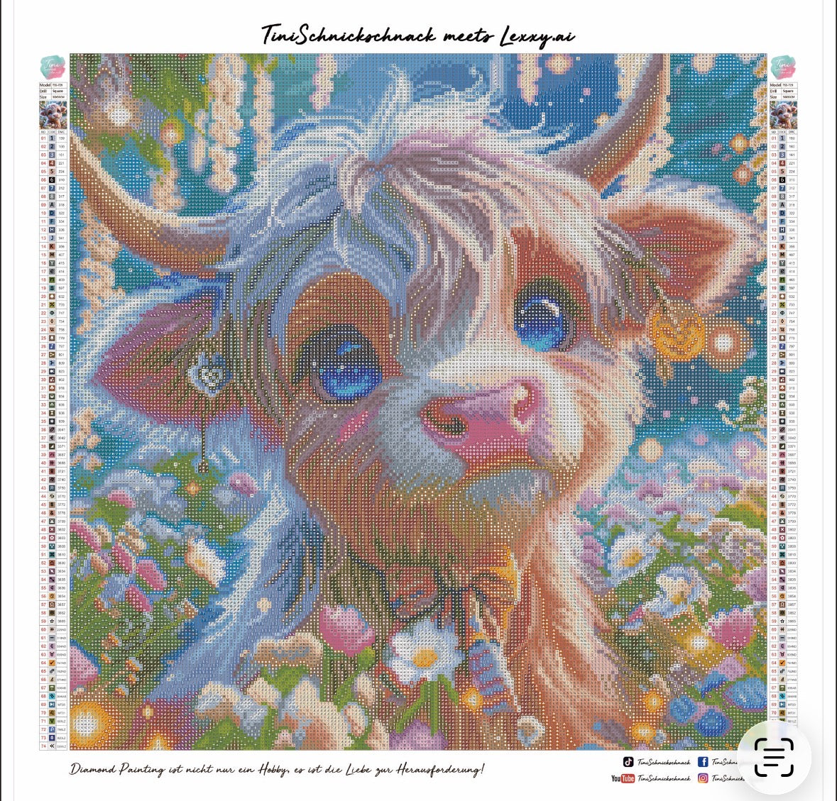 Diamond Painting Bild "Hochlandrind Ronja" von AI-Artist Lexxy.ai (inkl. Feenstaub) 50x50cm TSS-729