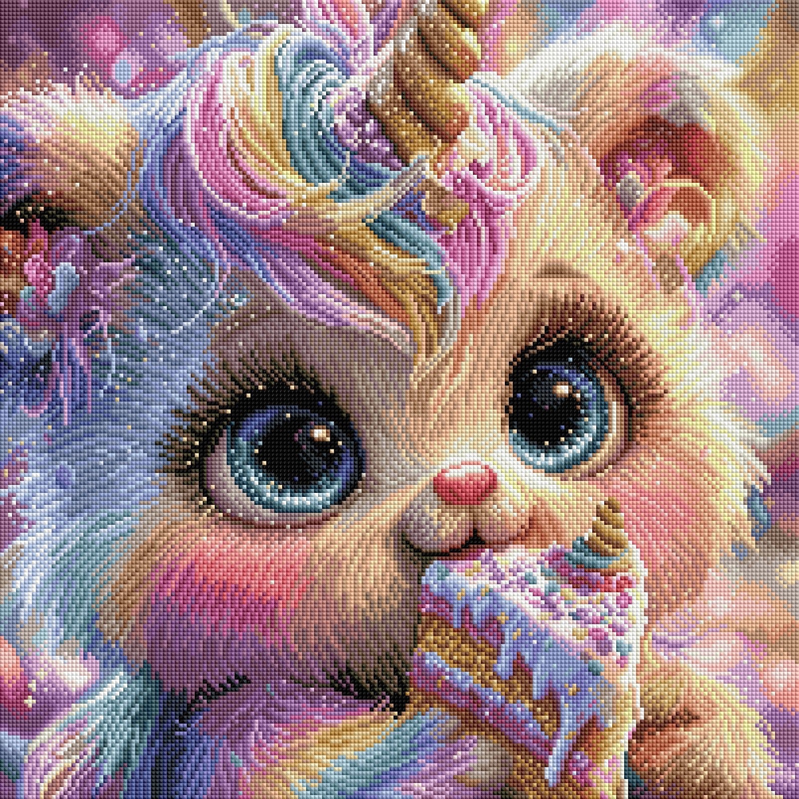 Diamond Painting Bild „Leckermaul Teddycorn" von AI-Artist Sandrietta.ai 50x50cm (Full Feenstaub) TSS-837