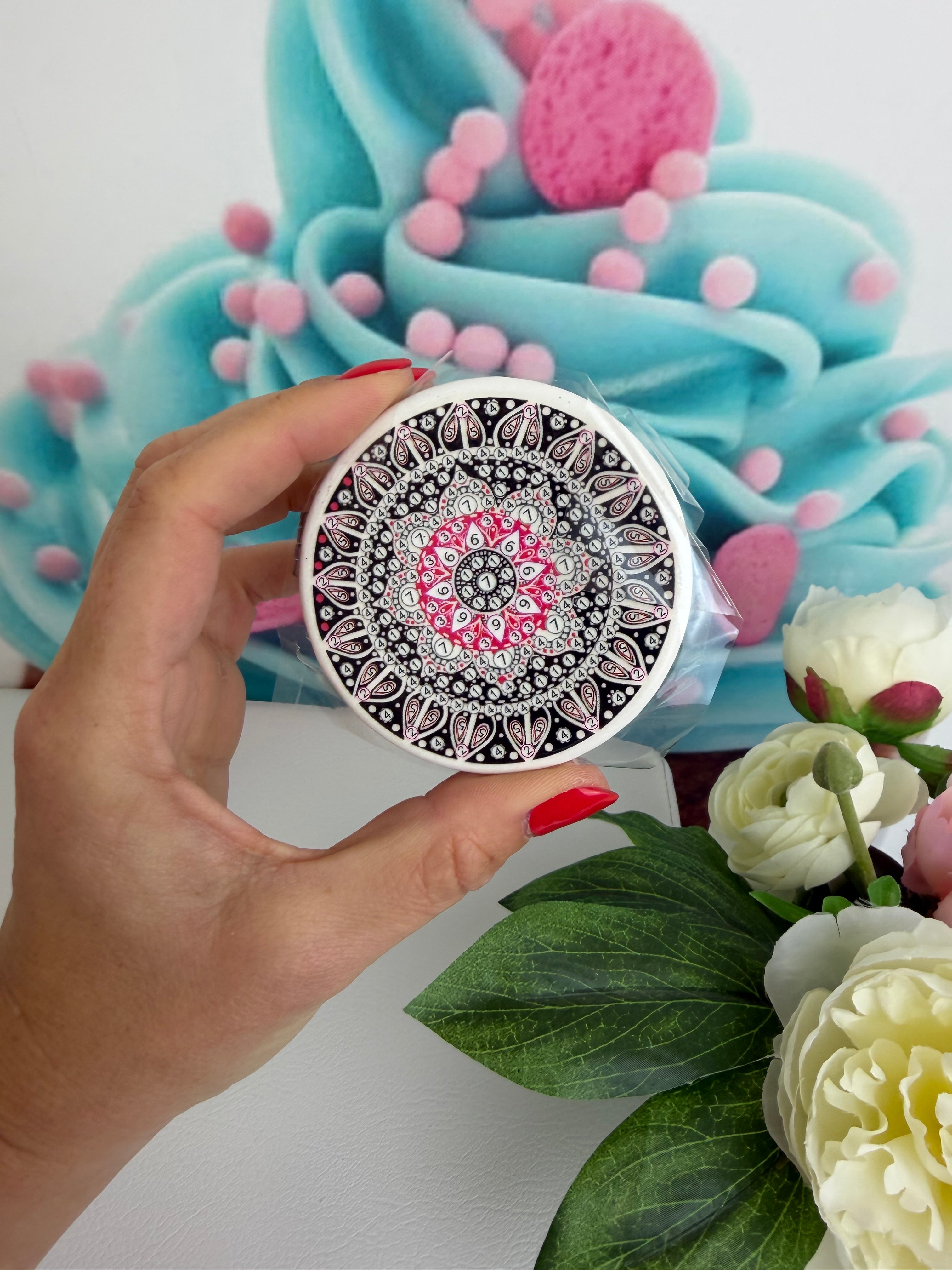 Diamond Painting Taschenspiegel "Mandala" rund / schwarz-pink (TS-060)