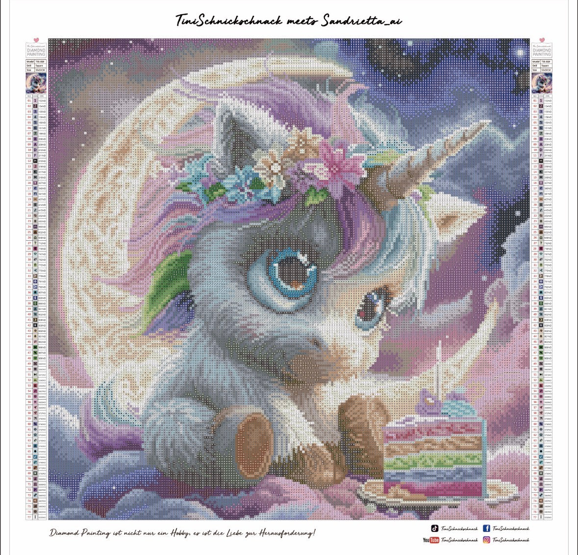 Diamond Painting Bild „Unicorn in Heaven" von AI-Artist Sandrietta.ai 50x50cm (Full Feenstaub) TSS-819