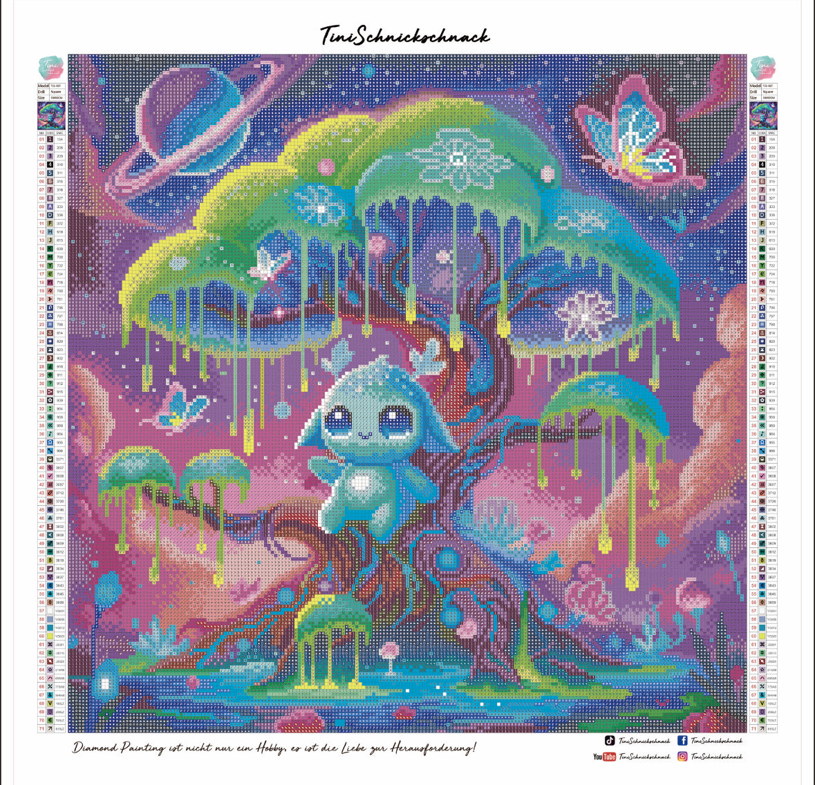 Diamond Painting Bild "Cosmic Alien" von TiniSchnickschnack 50x50cm (inkl. Strass & Neon Stones) TSS-697