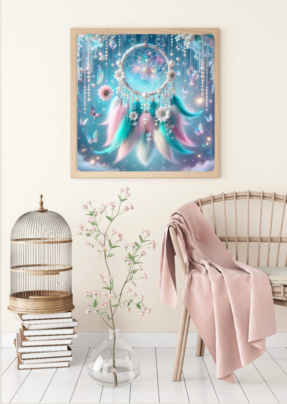 Diamond Painting Bild Traumfänger "Federtraum" von AI-Artist Lexxy.ai 70x70cm (inkl. Feenstaub) TSS-621