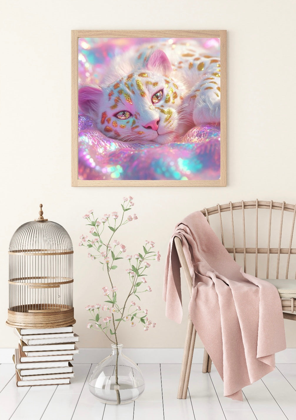 Diamond Painting Bild "Weißer Leopard" von AI-Artist Sandrietta_ai (inkl. Feenstaub) 60x60cm TSS-595
