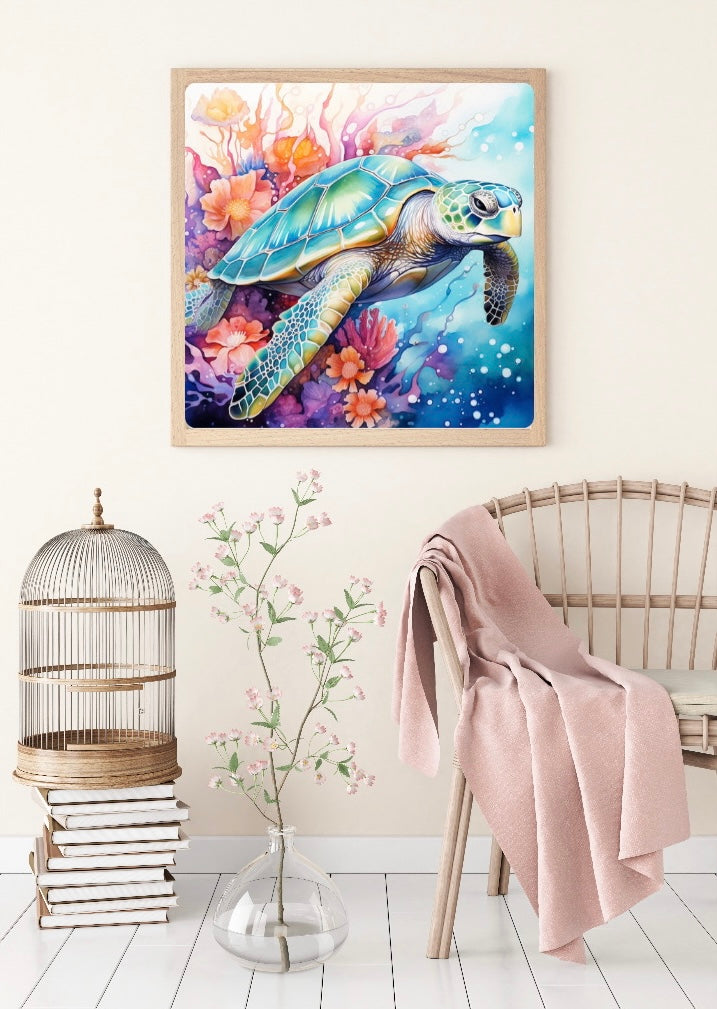 Diamond Painting Bild "Meeresschildkröte" von AI-Artist Sandrietta_ai 50x50cm