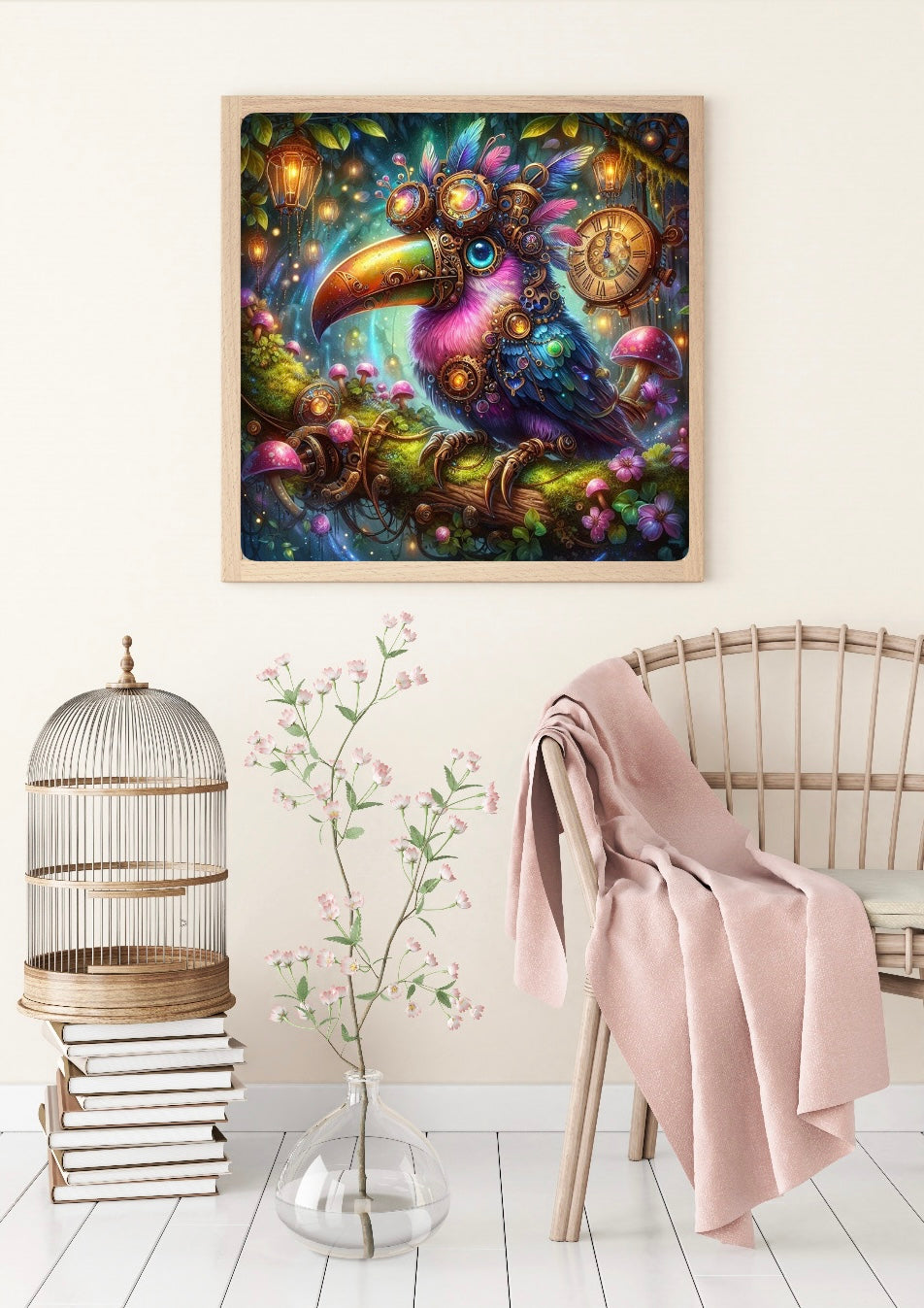 Diamond Painting Bild "Steampunk Tukan" von AI-Artist Sandrietta_ai (Sondersteine-Special) 80x80cm TSS-689