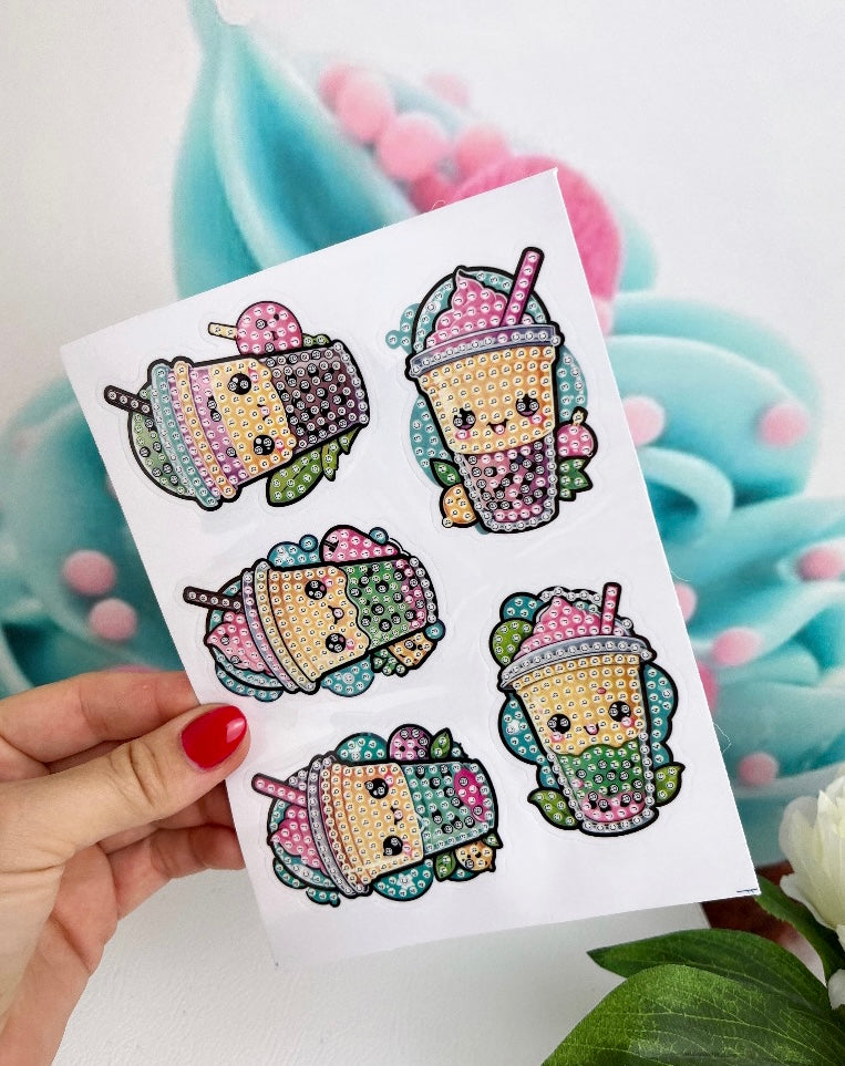 Diamond Painting Sticker Set "Kawaii-Milkshakes" 10 Stück (ST)