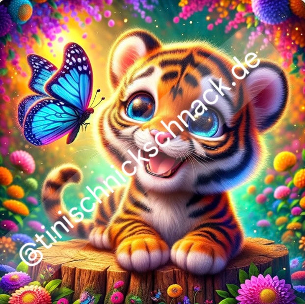 Diamond Painting Bild "Happy Tiger" von AI-Artist Sandrietta.ai 50x50cm (inkl. Fairy Dust)