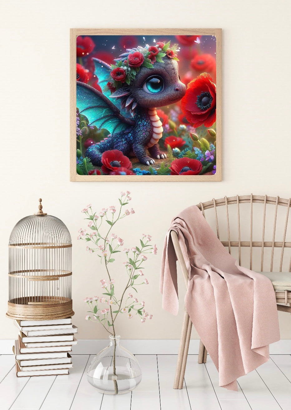 Diamond Painting Bild Drache "Mohnara" von AI-Artist Sandrietta_ai (inkl. Feenstaub) 50x50cm TSS-591