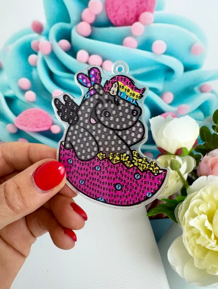 Diamond Painting Schlüsselanhänger Pummeleinhorn "Bunte Ostereier" 6 Stück Anhänger (Set) (AH528)