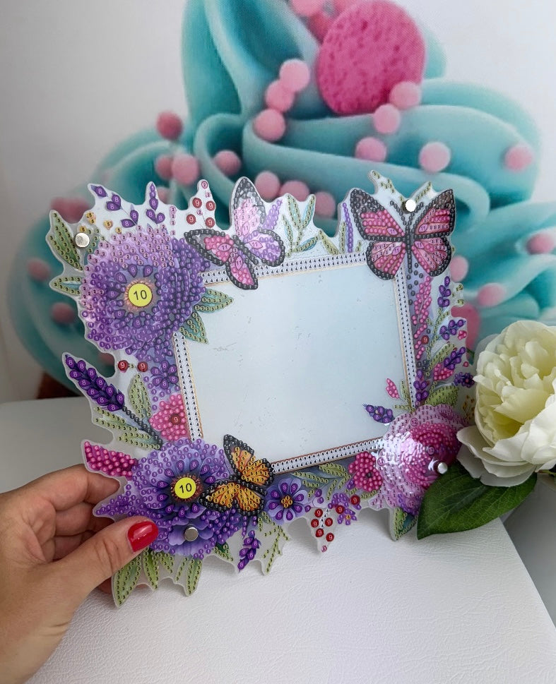 Diamond Painting Bilderrahmen "Butterfly/Flowers" 23x25cm