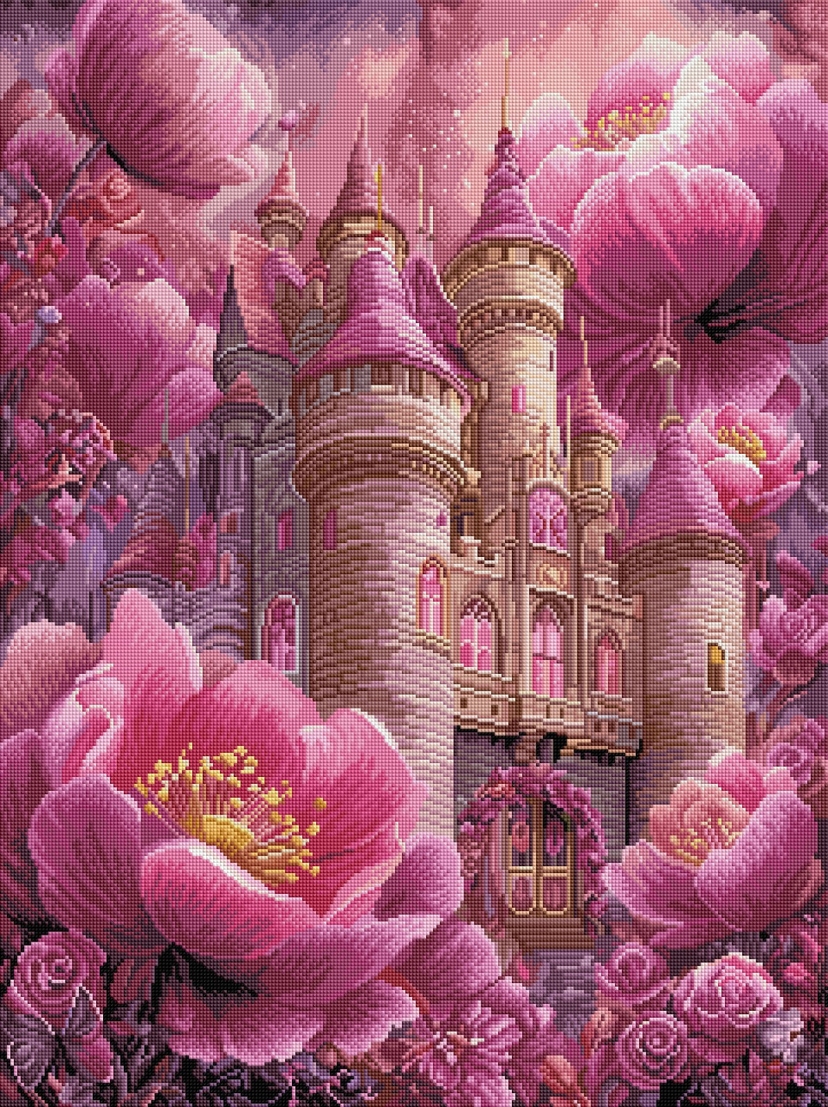 Diamond Painting XL Bild "Rosarotes Märchenschloss" von AI-Artist Elly_a.i (Sondersteine Special) 60x80cm TSS-903