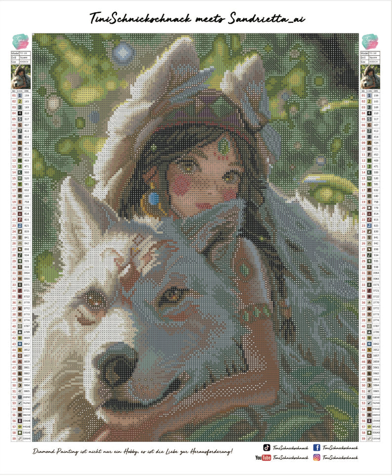 Diamond Painting Bild "Wolfsmädchen" von AI-Artist Sandrietta_ai 40x50cm TSS-168