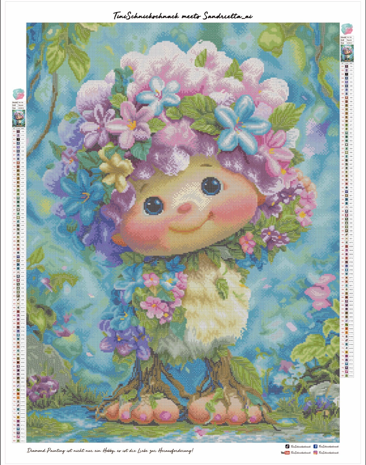 Diamond Painting XL Bild "Blütentroll Elvi" von AI-Artist Sandrietta_ai (inkl. Feenstaub) 60x80cm TSS-750