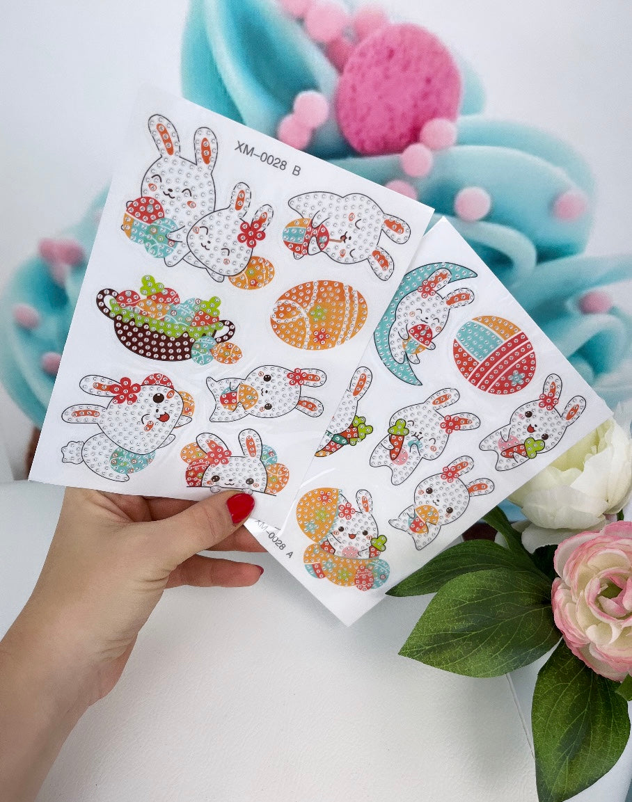 Diamond Painting Oster Sticker Set "White Rabbits" 16 Stück (ST028)