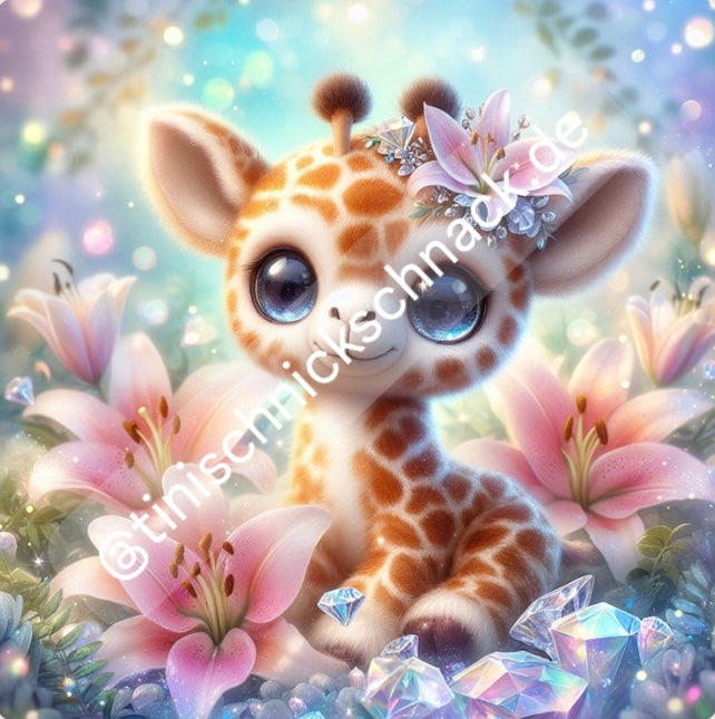 Diamond Painting Bild Giraffe "Flecki" von AI-Artist Sandrietta_ai 50x50cm (inkl. Fairy Dust)