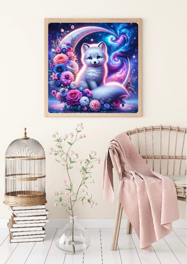 Diamond Painting Bild Fuchs "Snowball" von AI-Artist Sandrietta.ai 50x50cm (inkl. Fairy Dust)