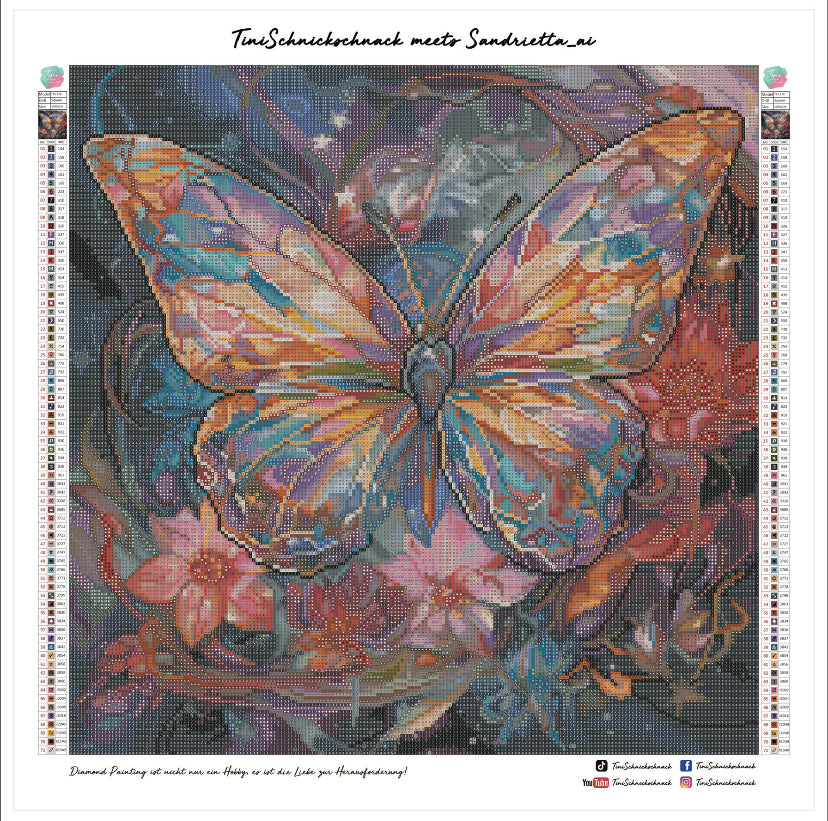 Diamond Painting Bild "Kristall-Schmetterling" von AI-Artist Sandrietta_ai 50x50cm