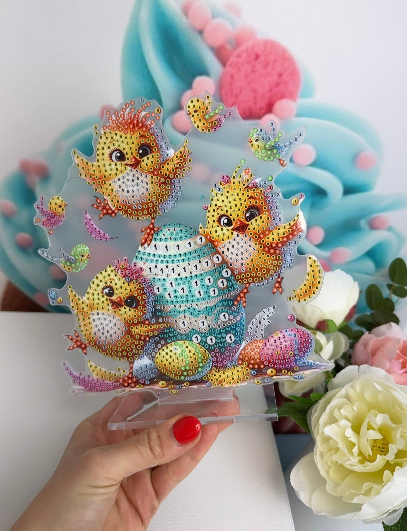 Diamond Painting Oster Aufsteller "Küken-Party" 19,0x19,0cm (AH535)