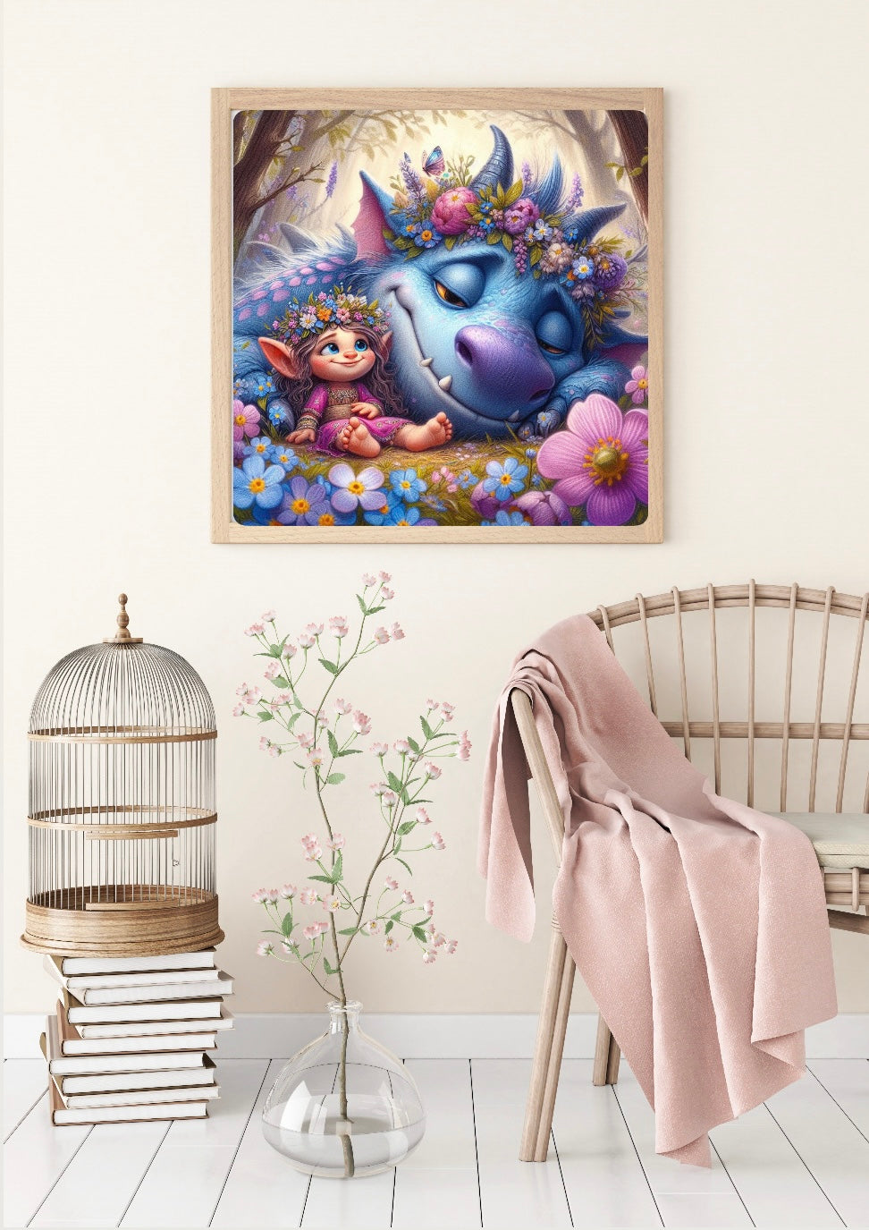 Diamond Painting Bild "Blue & Blossom - viele Wege später" von AI-Artist Sandrietta_ai (inkl. Feenstaub) 50x50cm TSS-691