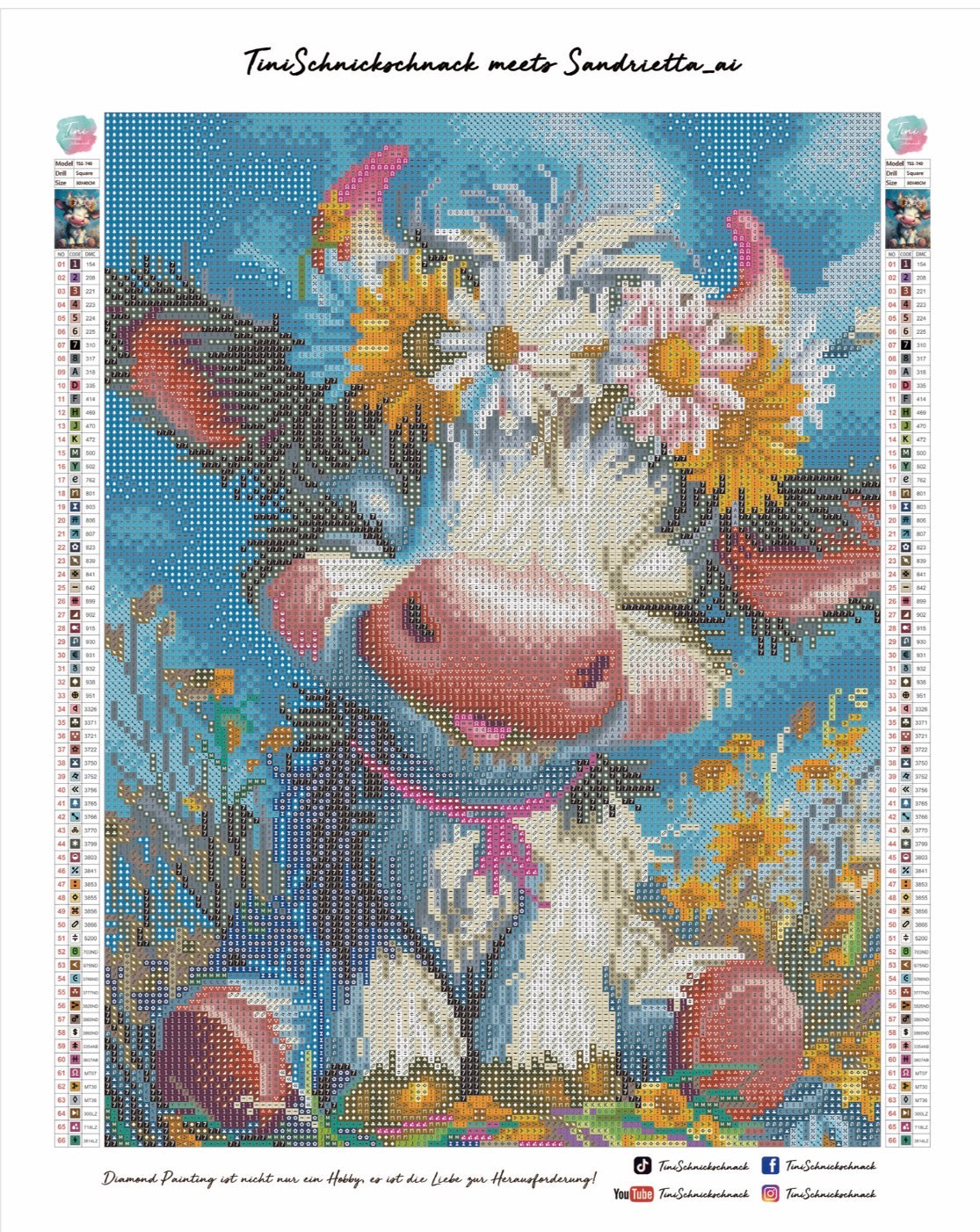 Diamond Painting Bild "Kälbchen Nina" von AI-Artist Sandrietta_ai (inkl. Feenstaub) 30x40cm TSS-740