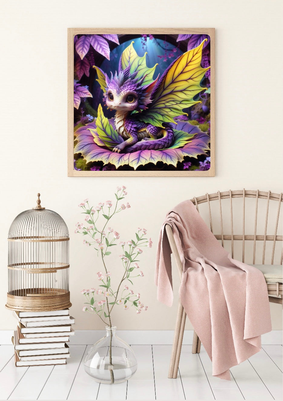 Diamond Painting Bild "Blätterdrache Baldor" von AI-Artist Sandrietta_ai (inkl. Feenstaub) 50x50cm TSS-789