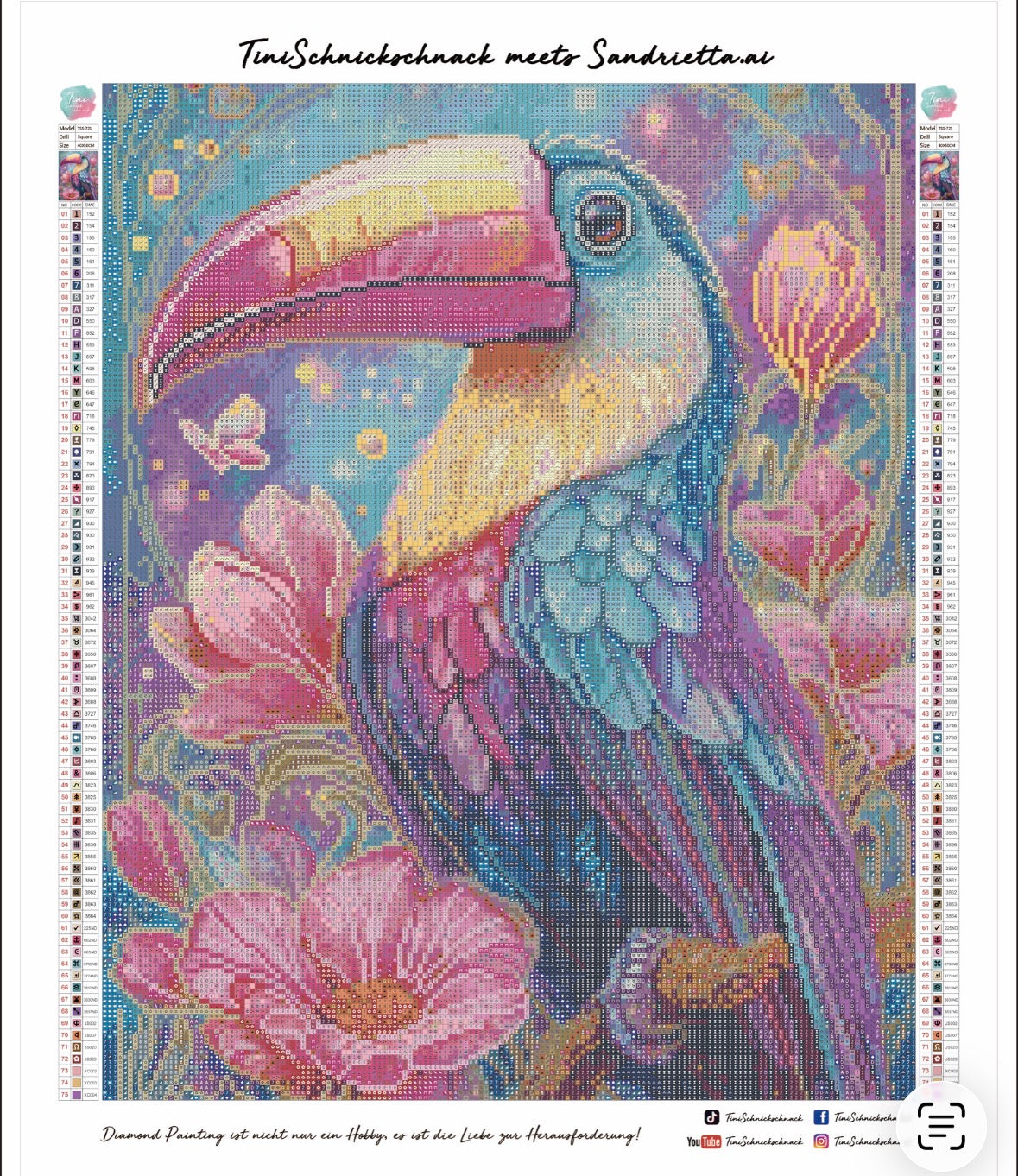 Diamond Painting "Tropical Tukan" von AI-Artist Sandrietta_ai (inkl. Feenstaub) 40x50cm TSS-721