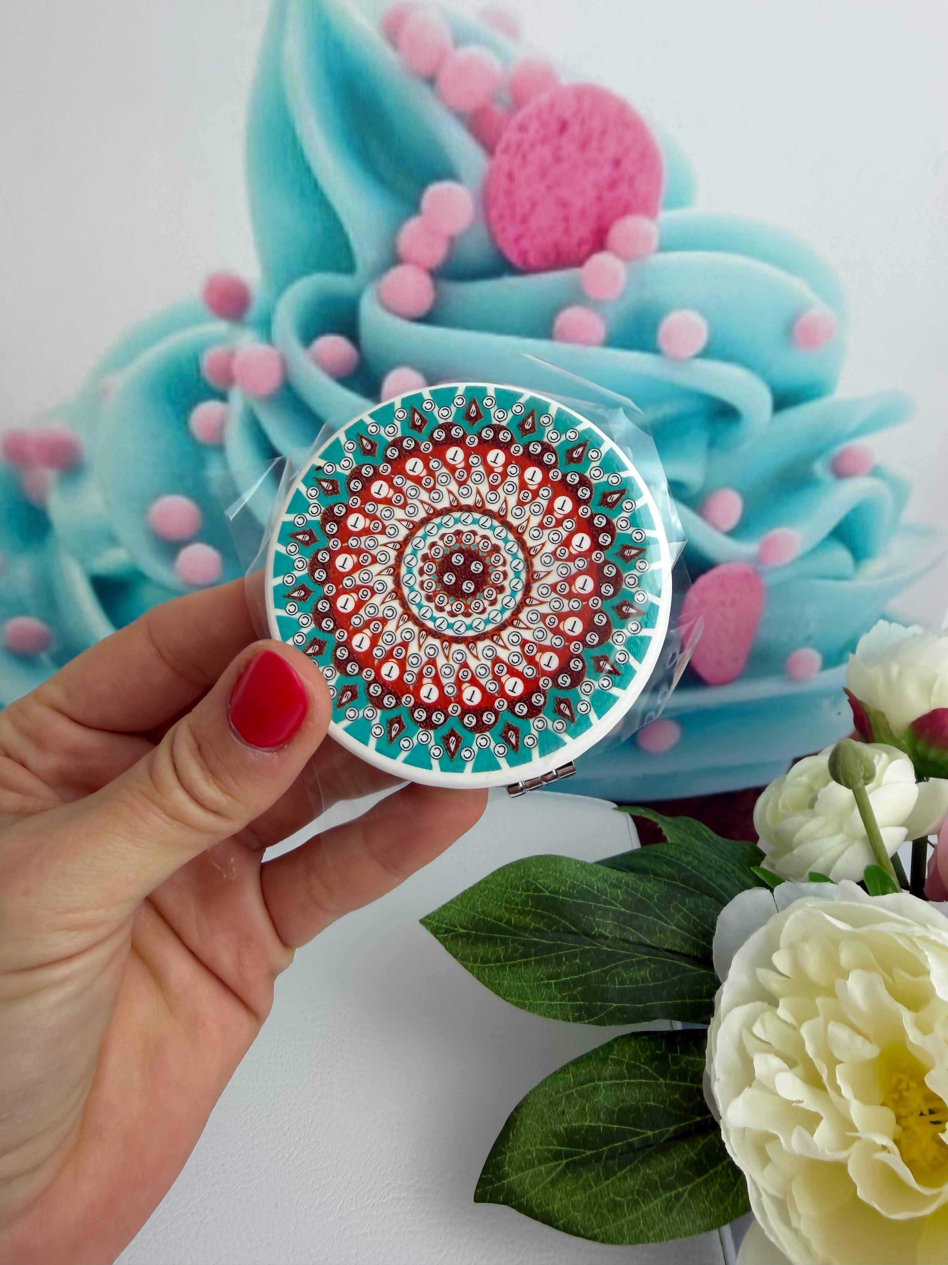 Diamond Painting Taschenspiegel "Mandala" rund / türkis (TS-075)