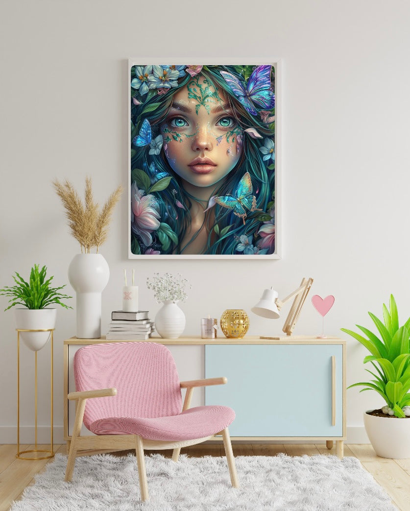 Diamond Painting Bild Schmetterlingsfrau "Valentina" von AI-Artist Sandrietta_ai (inkl. Feenstaub) 50x70cm TSS-590