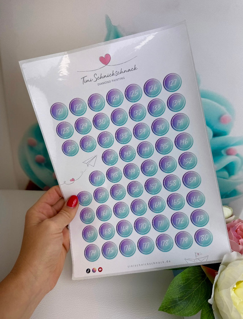 Diamond Painting "Zahlensticker" 1 Stickerbogen (für runde Dosen) NEU (lila)