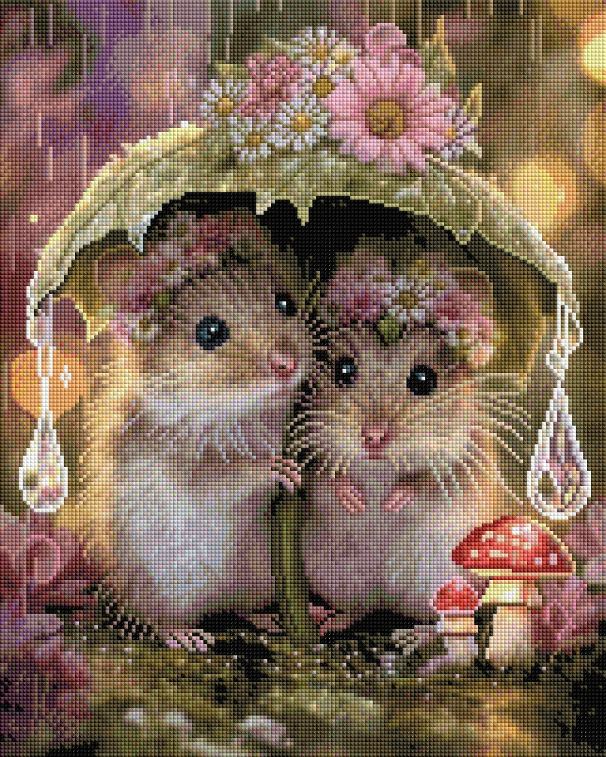 Diamond Painting Bild "Waldfreunde unterm Blütenschirm" von AI-Artist Sandrietta_ai (inkl. Feenstaub) 40x50cm TSS-892