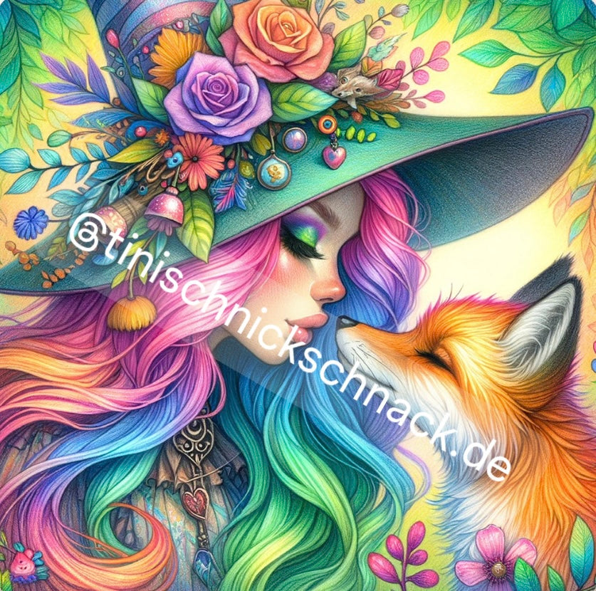 Diamond Painting Bild  „Elli & Fuchs Ede" von AI-Artist Sandrietta.ai 50x50cm (inkl. Fairy Dust) TSS-503