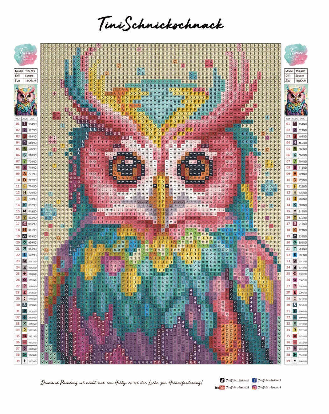 Diamond Painting TiniSchnickschnack Mini Bild "Eule" 15x20cm (Full Feenstaub) TSS-785