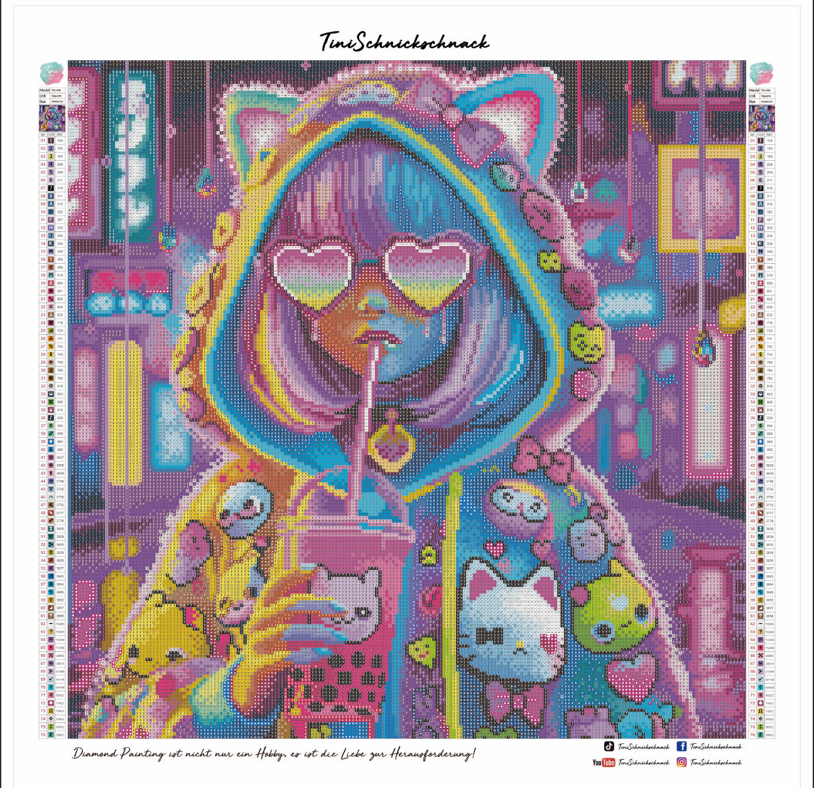 Diamond Painting Bild „Neon Nights“ von TiniSchnickschnack 50x50cm (inkl. Strass & Neon Stones) TSS-696