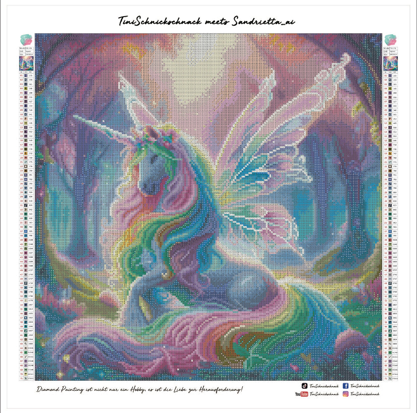 Diamond Painting Bild "Rainbow Unicorn" von AI-Artist Sandrietta_ai 50x50cm (inkl. Fairy Dust)