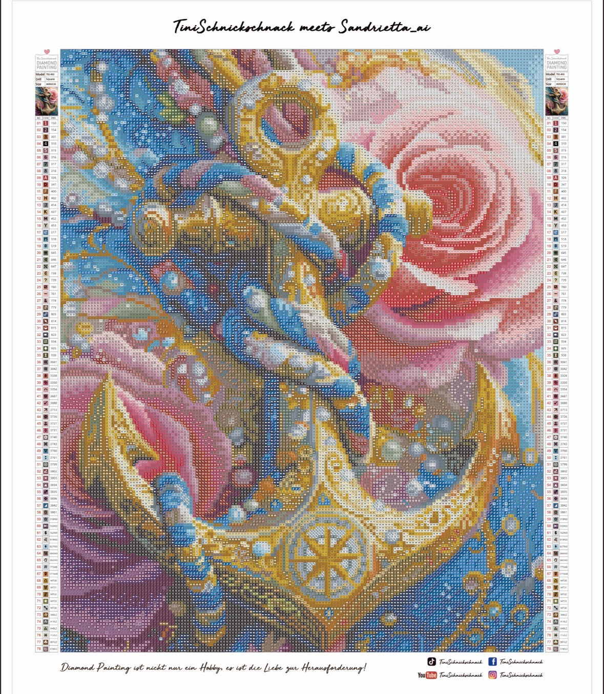 Diamond Painting Bild "Rosenanker" von AI-Artist Sandrietta_ai (Sondersteine Special) 40x50cm TSS-803