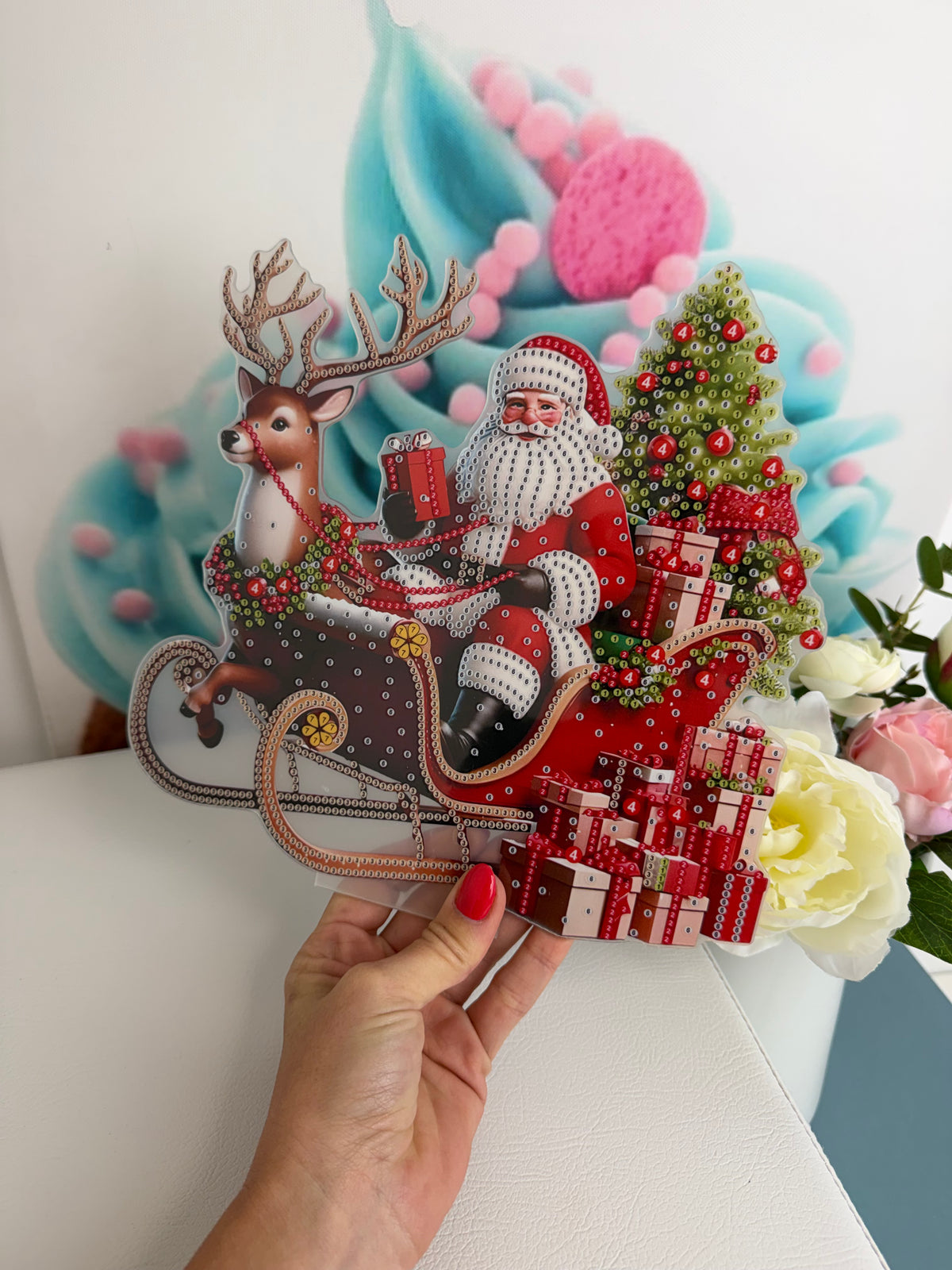 ACHTUNG: 2. WAHL!! Diamond Painting XMAS Aufsteller "Weihnachtsmann Schlitten" 23x24cm (AH909)