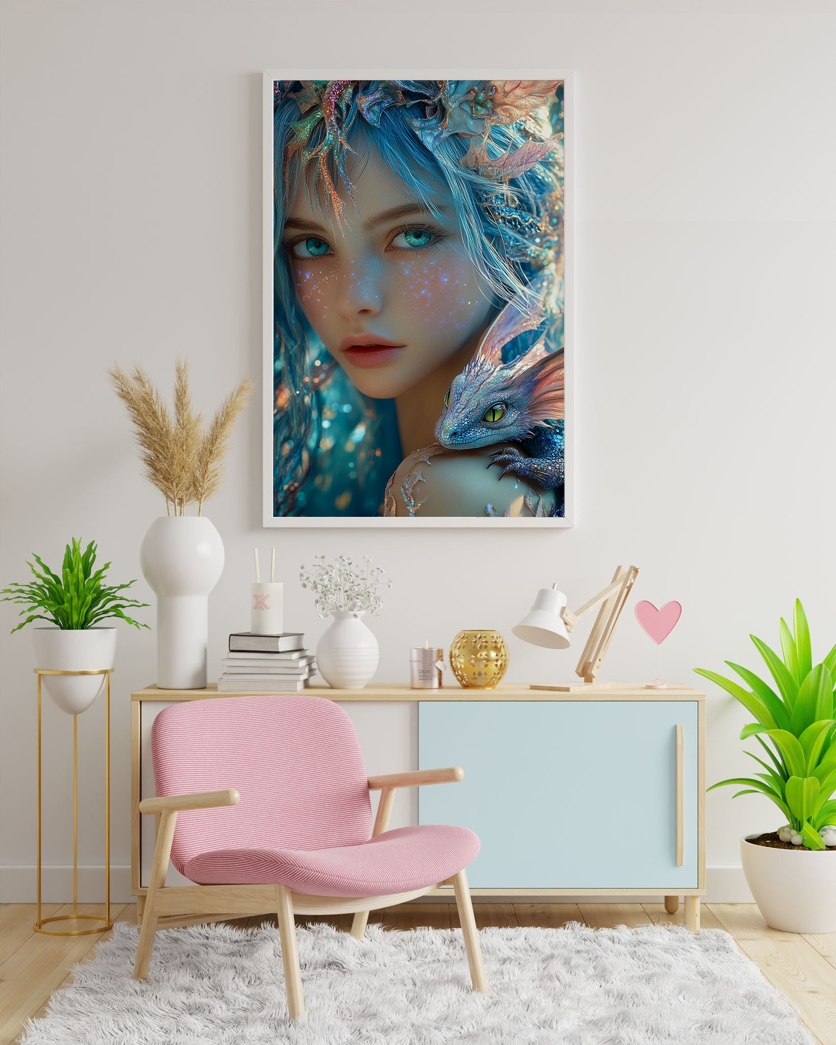 Diamond Painting Bild Drachenmädchen "Lysann" von AI-Artist Sandrietta_ai (inkl. Strass & Feenstaub) 40x60cm TSS-586