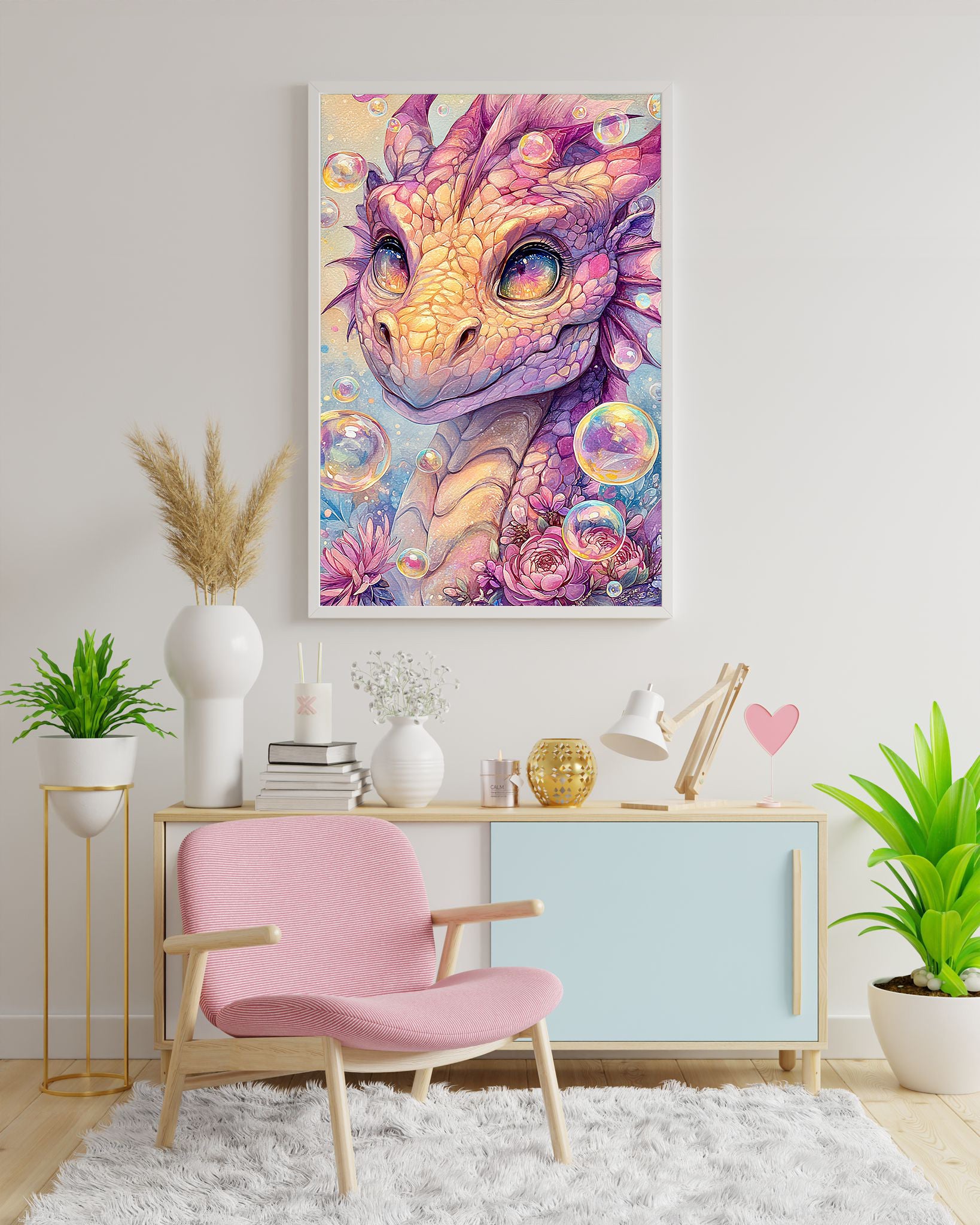 Diamond Painting "Pink Dragon Bubble" von AI-Artist Sandrietta_ai (inkl. Feenstaub) 40x60cm TSS-718