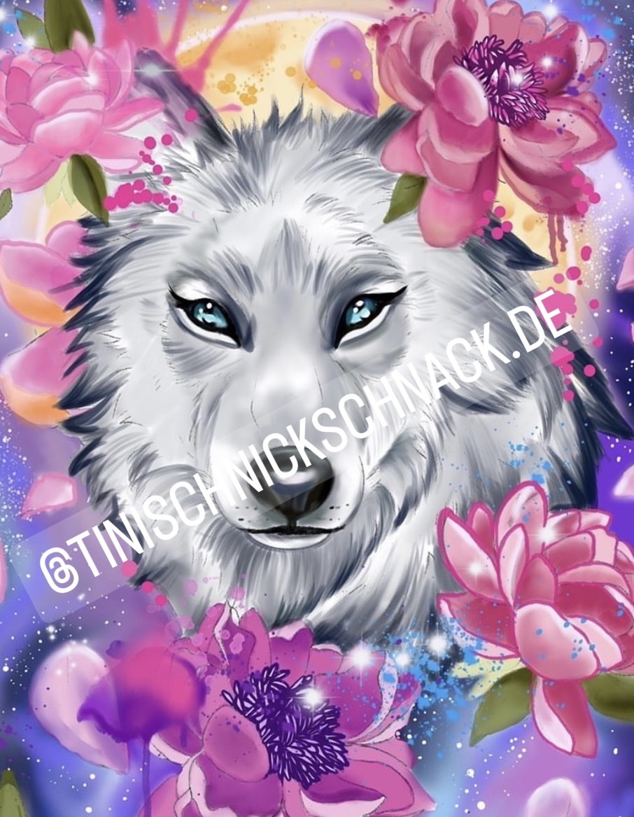 Diamond Painting Künstlerbild "Flower-Wolf" von °Caruschka Art° 40x60 (nachtleuchtend)